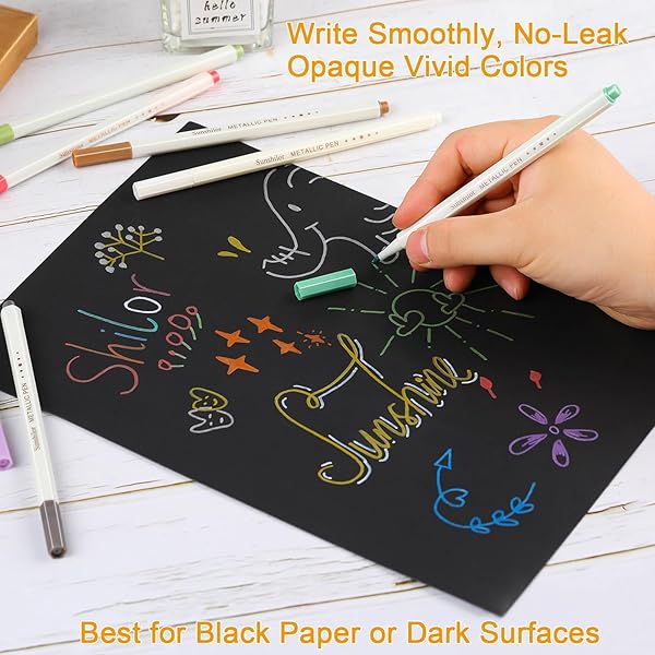 Sunshilor Sunshilor Metallic Markers Set of 12 - Perfect for Black Paper, Rock Painting, Card Making & More! - View 5 of 8