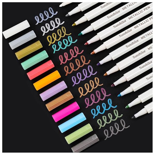 Sunshilor Sunshilor Metallic Markers Set of 12 - Perfect for Black Paper, Rock Painting, Card Making & More!