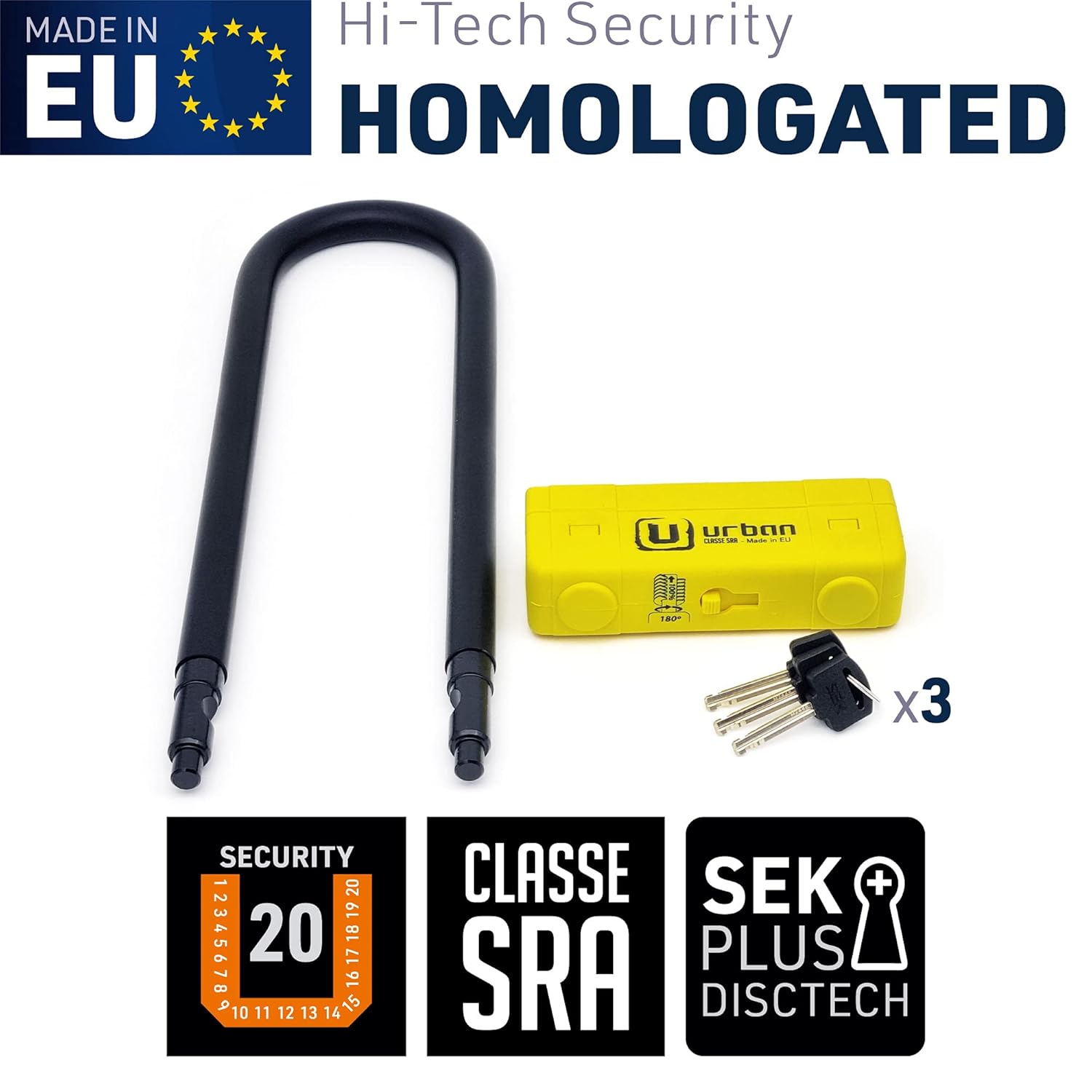 urban Urban UR85300 High Security U Lock for Motorcycle SRA Approved with Hardened Steel Shackle and Anti Theft Design 85x300mm - View 3 of 7