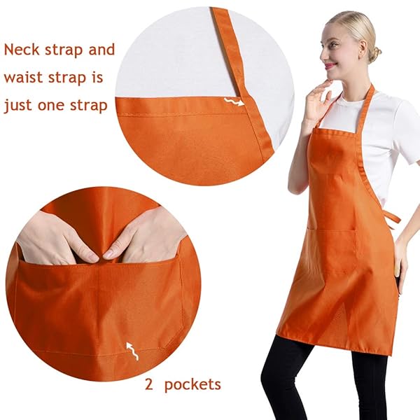 TSD STORY TSD STORY Orange Plain Bib Aprons Bulk for Adults with 2 Pockets Size 24X28 Ideal for Cooking and Painting 15PCS - View 4 of 9