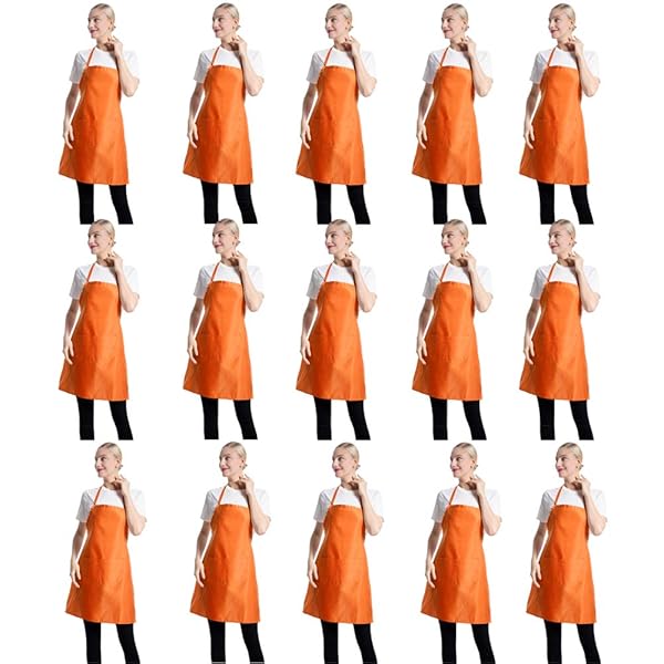 TSD STORY TSD STORY Orange Plain Bib Aprons Bulk for Adults with 2 Pockets Size 24X28 Ideal for Cooking and Painting 15PCS - View 3 of 9