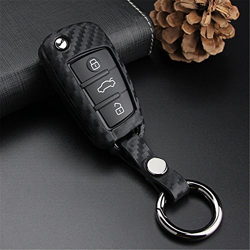 M.JVisun M.JVisun Soft Silicone Rubber Carbon Fiber Key Fob Cover for Audi A1 A3 S3 Q3 Q7 R8 TT Black Keyless Entry Remote Case