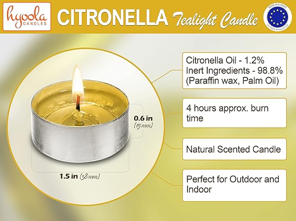 Hyoola Hyoola Tealight Citronella Candles - 100 Pack, DEET Free, 4-Hour Burn for Effective Mosquito Repellent - View 4 of 9