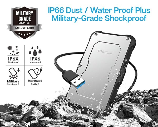 ineo Ineo 25 Inch USB 30 Type A Rugged Waterproof Shockproof External Hard Drive Enclosure T2580 - View 3 of 9