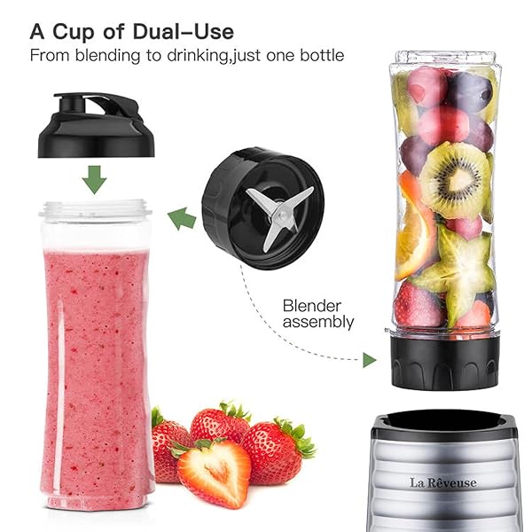La Reveuse La Reveuse Smoothies Blender 300 Watt with 18 oz BPA Free Travel Bottle Dishwasher Safe for Easy Blending on the Go - View 3 of 10