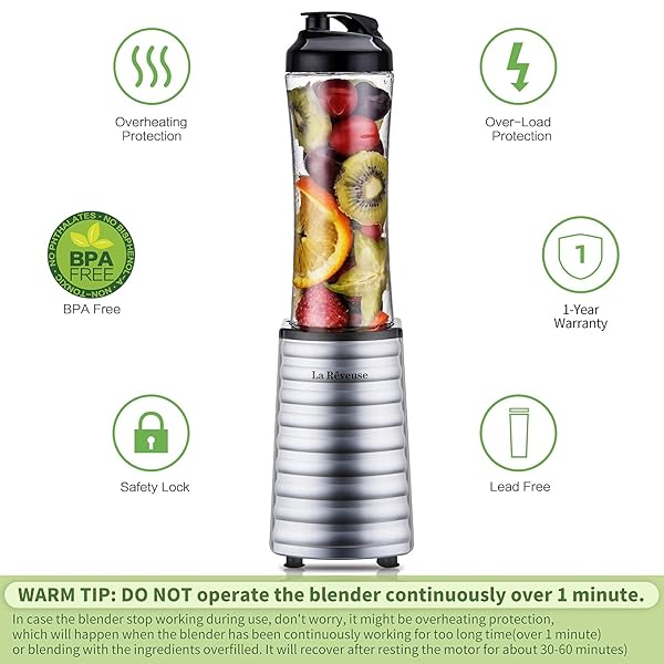 La Reveuse La Reveuse Smoothies Blender 300 Watt with 18 oz BPA Free Travel Bottle Dishwasher Safe for Easy Blending on the Go - View 9 of 10