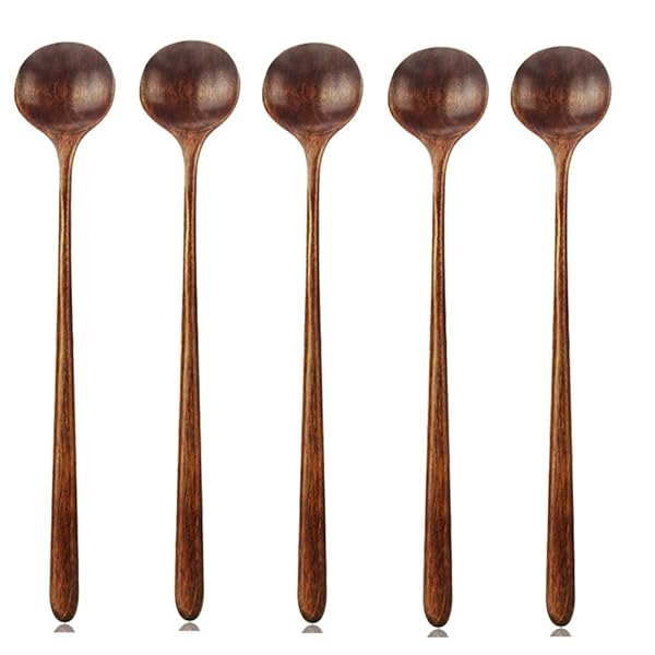 AOOSY "5-Piece Korean Style Wooden Long Spoons - 10.9" Natural Soup & Cooking Utensils, FDA Approved"