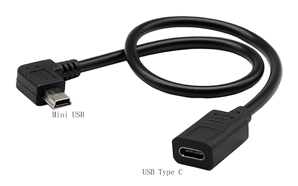 zdyCGTime ZdyCGTime 30CM USB C to Mini USB Cable 90 Degree Angle for Fast Data Sync and Charging for Phones Computers and Tablets - View 4 of 8