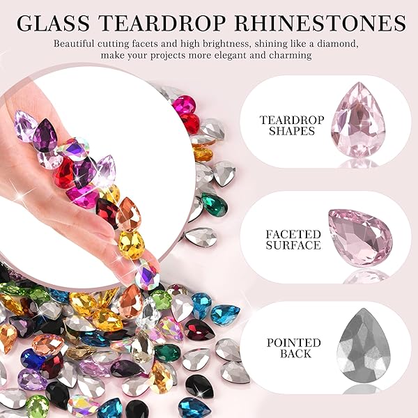 Jyukan Jyukan DIY Teardrop Crystal AB Resin Rhinestone Pointback Glass Beads for Jewelry Making Craft 50Pcs - View 3 of 9