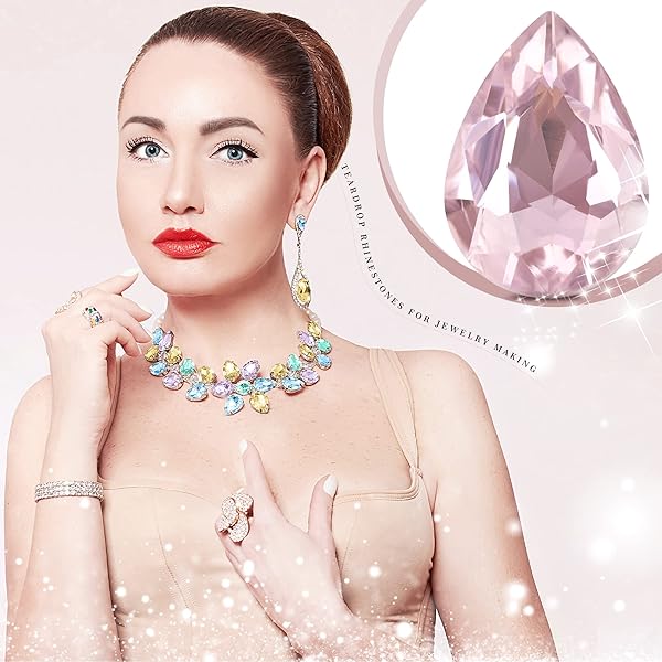 Jyukan Jyukan DIY Teardrop Crystal AB Resin Rhinestone Pointback Glass Beads for Jewelry Making Craft 50Pcs - View 4 of 9
