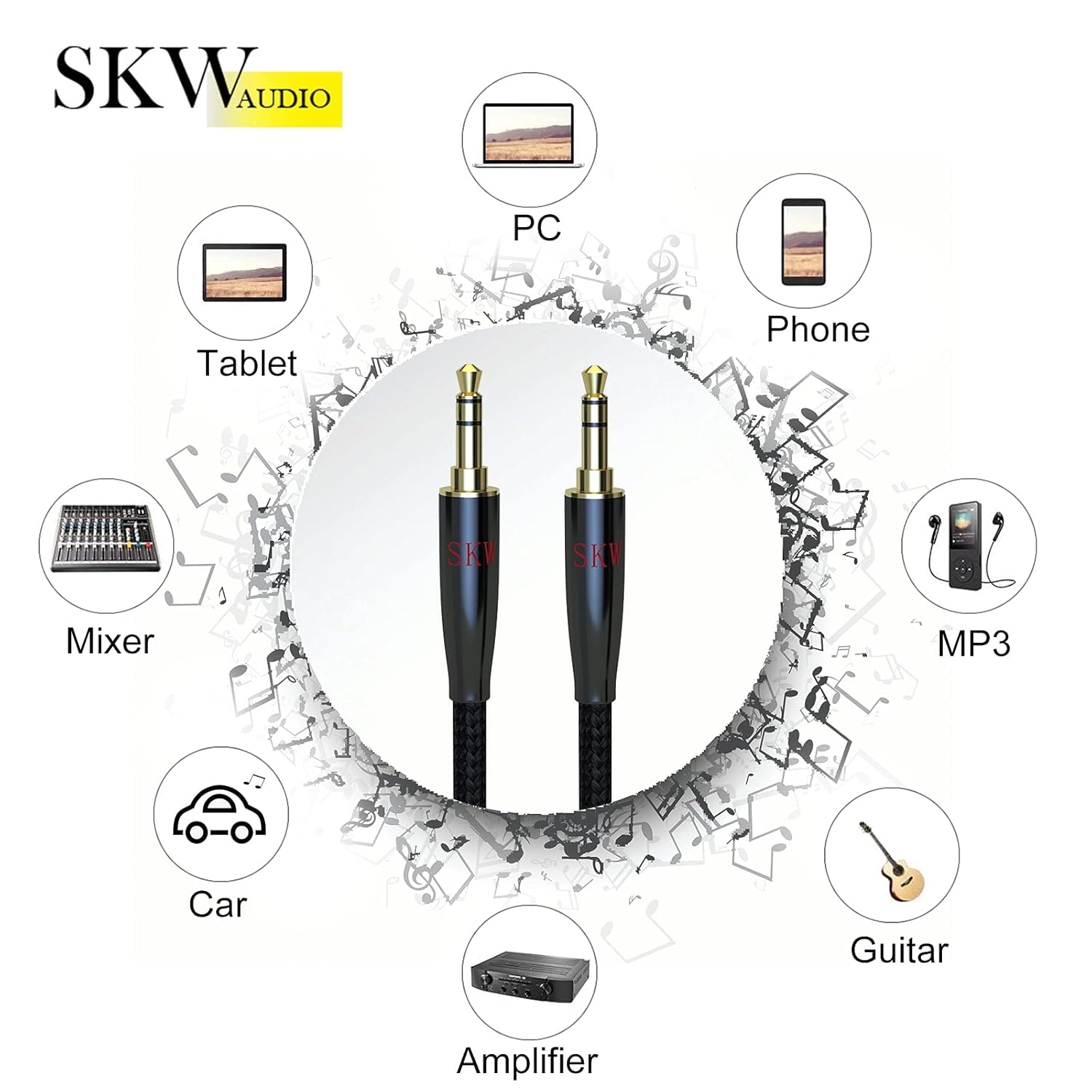SKW SKW Aux Cable for Car Hi-Fi Sound 3.5mm Stereo Audio Cable 1/8 Inch Headphone Jack Cord for Home Stereo iPhone iPod iPad Echo Dot Sony 4.9ft - View 2 of 7