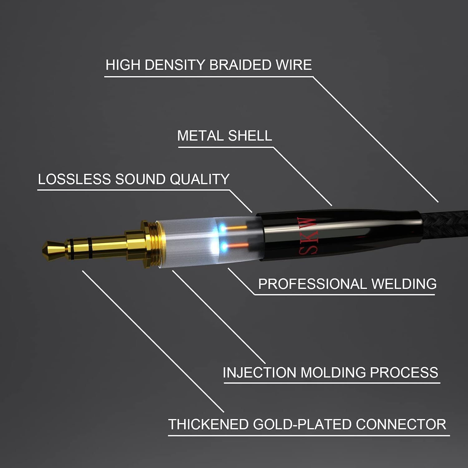 SKW SKW Aux Cable for Car Hi-Fi Sound 3.5mm Stereo Audio Cable 1/8 Inch Headphone Jack Cord for Home Stereo iPhone iPod iPad Echo Dot Sony 4.9ft - View 4 of 7