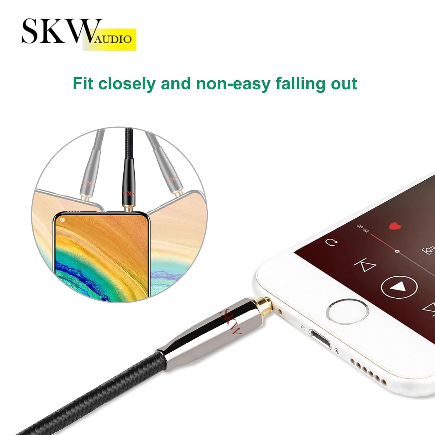 SKW SKW Aux Cable for Car Hi-Fi Sound 3.5mm Stereo Audio Cable 1/8 Inch Headphone Jack Cord for Home Stereo iPhone iPod iPad Echo Dot Sony 4.9ft - View 7 of 7