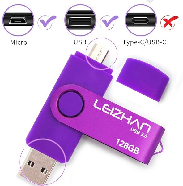 leizhan Leizhan 128GB OTG Micro USB Flash Drive for Android Phones Compatible with Samsung Xiaomi LG Sony OnePlus HTC Meizu Purple - View 4 of 9