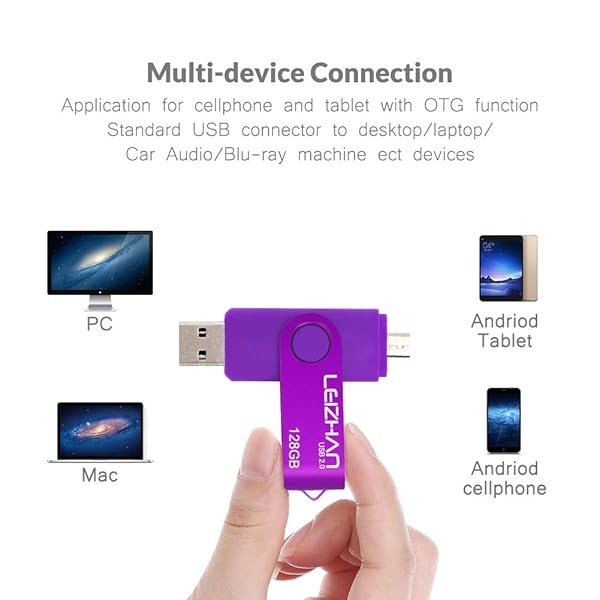 leizhan Leizhan 128GB OTG Micro USB Flash Drive for Android Phones Compatible with Samsung Xiaomi LG Sony OnePlus HTC Meizu Purple - View 7 of 9
