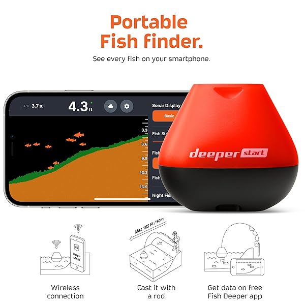 Deeper Deeper START Smart Fish Finder: Portable Depth Finder for Dock & Shore Fishing | Castable & App-Compatible - View 3 of 7