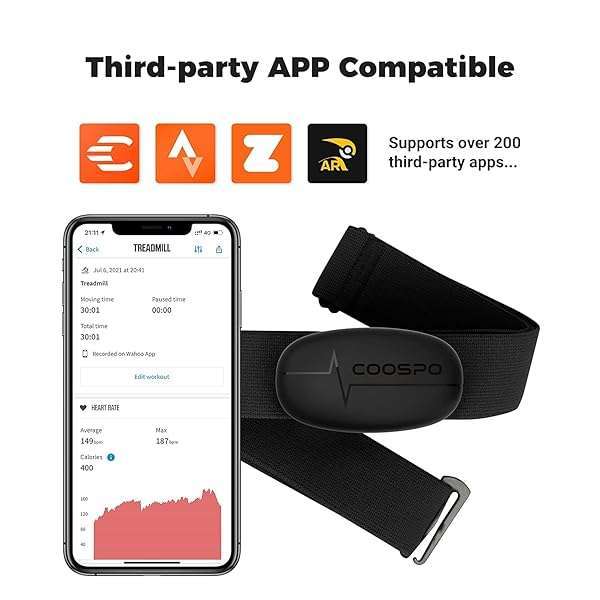 CooSpo COOSPO H6 Heart Rate Monitor: Bluetooth 4.0 Chest Strap for Peloton, Garmin & More - IP67 Waterproof Sensor - View 4 of 9