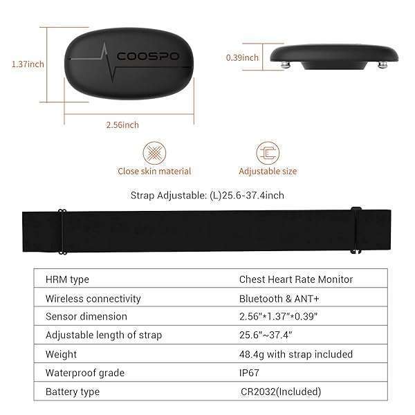 CooSpo COOSPO H6 Heart Rate Monitor: Bluetooth 4.0 Chest Strap for Peloton, Garmin & More - IP67 Waterproof Sensor - View 7 of 9