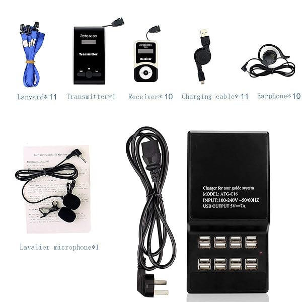 Retekess Retekess T130 Church Translation & Tour Guide System: 16-Port USB Charging, 164ft Range, 1 Transmitter & 10 Receivers - View 11 of 11