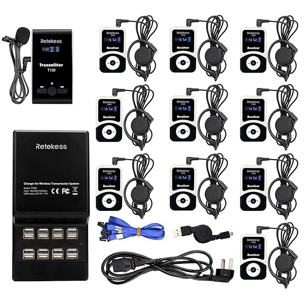 Retekess Retekess T130 Church Translation & Tour Guide System: 16-Port USB Charging, 164ft Range, 1 Transmitter & 10 Receivers