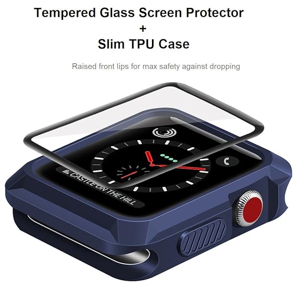 Wolait Wolait Rugged Protective Case and Tempered Glass Screen Protector for Apple Watch 42mm Series 3 2 1 Navy - View 3 of 8
