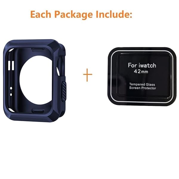 Wolait Wolait Rugged Protective Case and Tempered Glass Screen Protector for Apple Watch 42mm Series 3 2 1 Navy - View 4 of 8