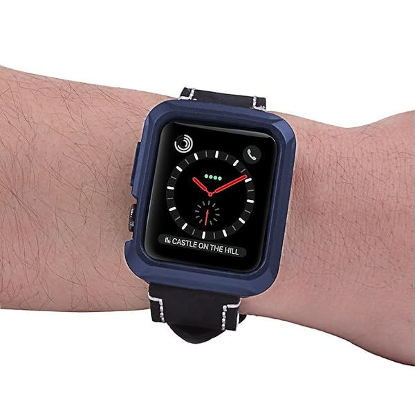 Wolait Wolait Rugged Protective Case and Tempered Glass Screen Protector for Apple Watch 42mm Series 3 2 1 Navy - View 7 of 8