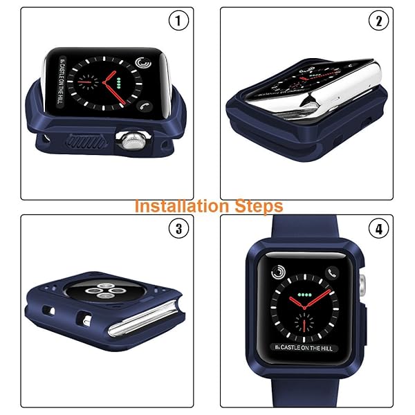 Wolait Wolait Rugged Protective Case and Tempered Glass Screen Protector for Apple Watch 42mm Series 3 2 1 Navy - View 8 of 8