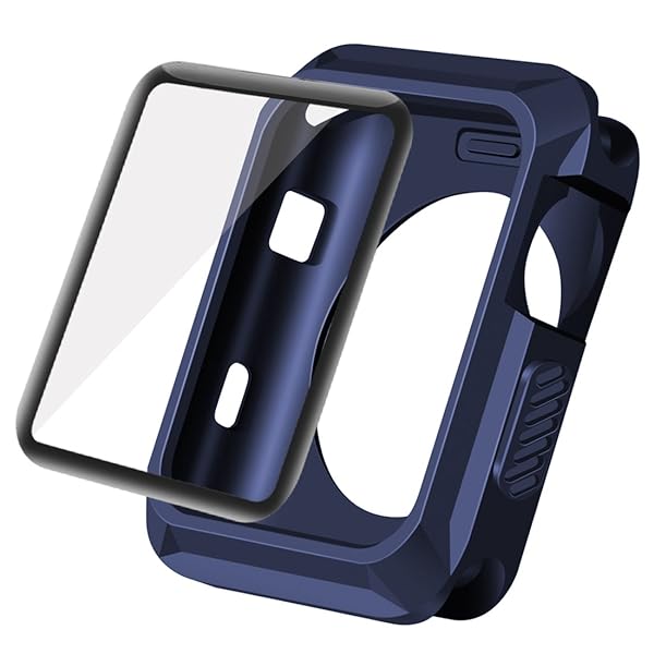 Wolait Wolait Rugged Protective Case and Tempered Glass Screen Protector for Apple Watch 42mm Series 3 2 1 Navy