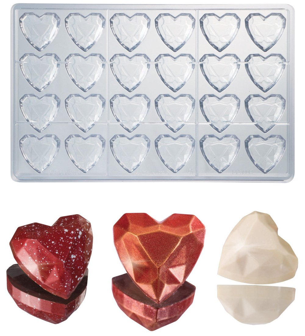 Martellato Martellato Polycarbonate Chocolate Mold Heart Gem Diamond 33mm 24 Cavities Perfect for Professional Chocolatiers and Home Bakers