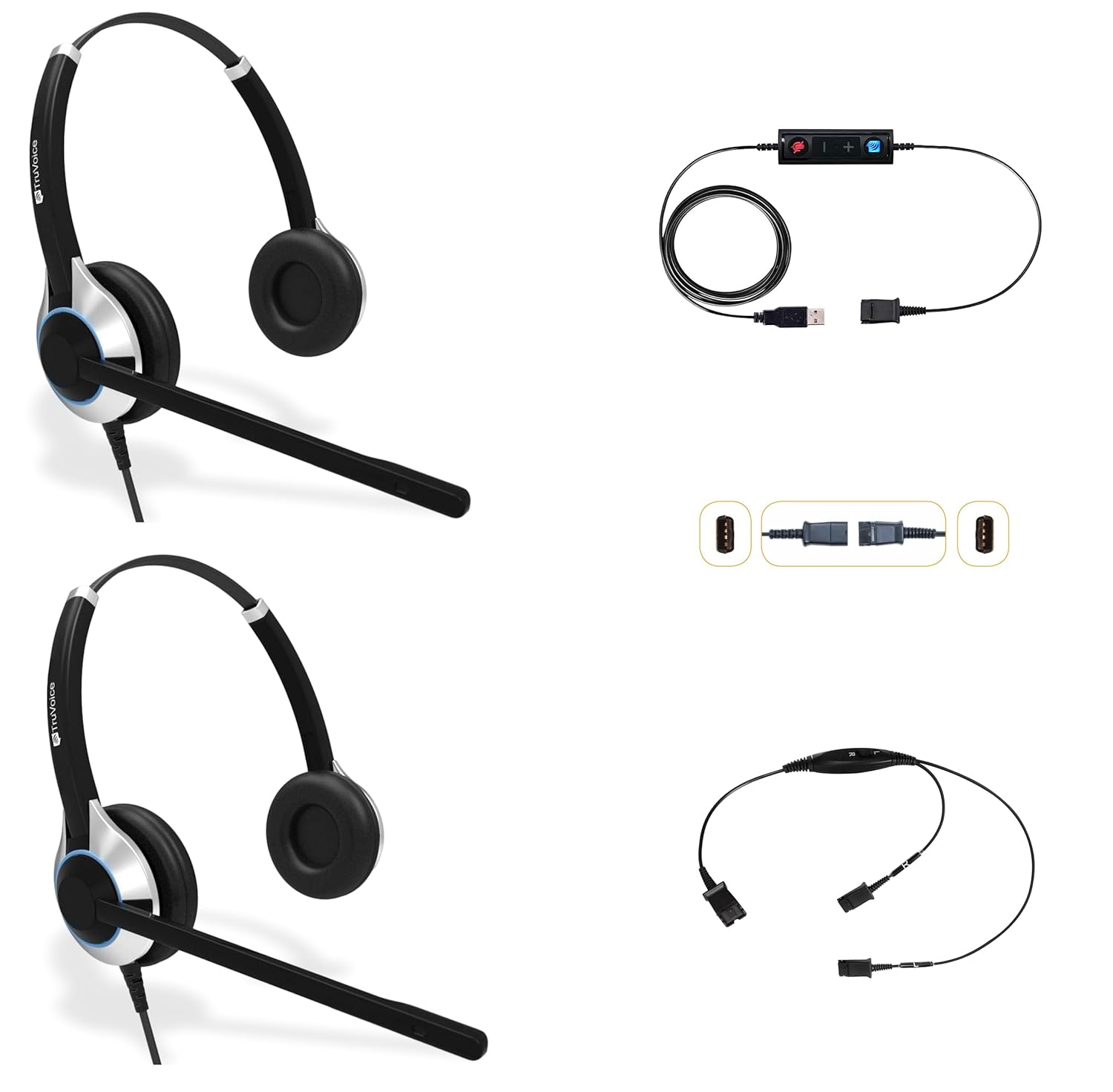 TruVoice TruVoice Computer Headset Bundle for Training and Monitoring with 2 HD-550 Noise Canceling Headsets USB Cable and Training Y Cable