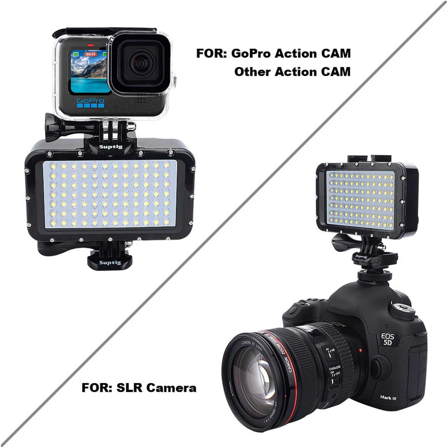 Suptig Underwater Dive Light 84 LED High Power Dimmable Waterproof 164ft for GoPro Canon Nikon Panasonic Sony SLR Cameras Black - View 2 of 9