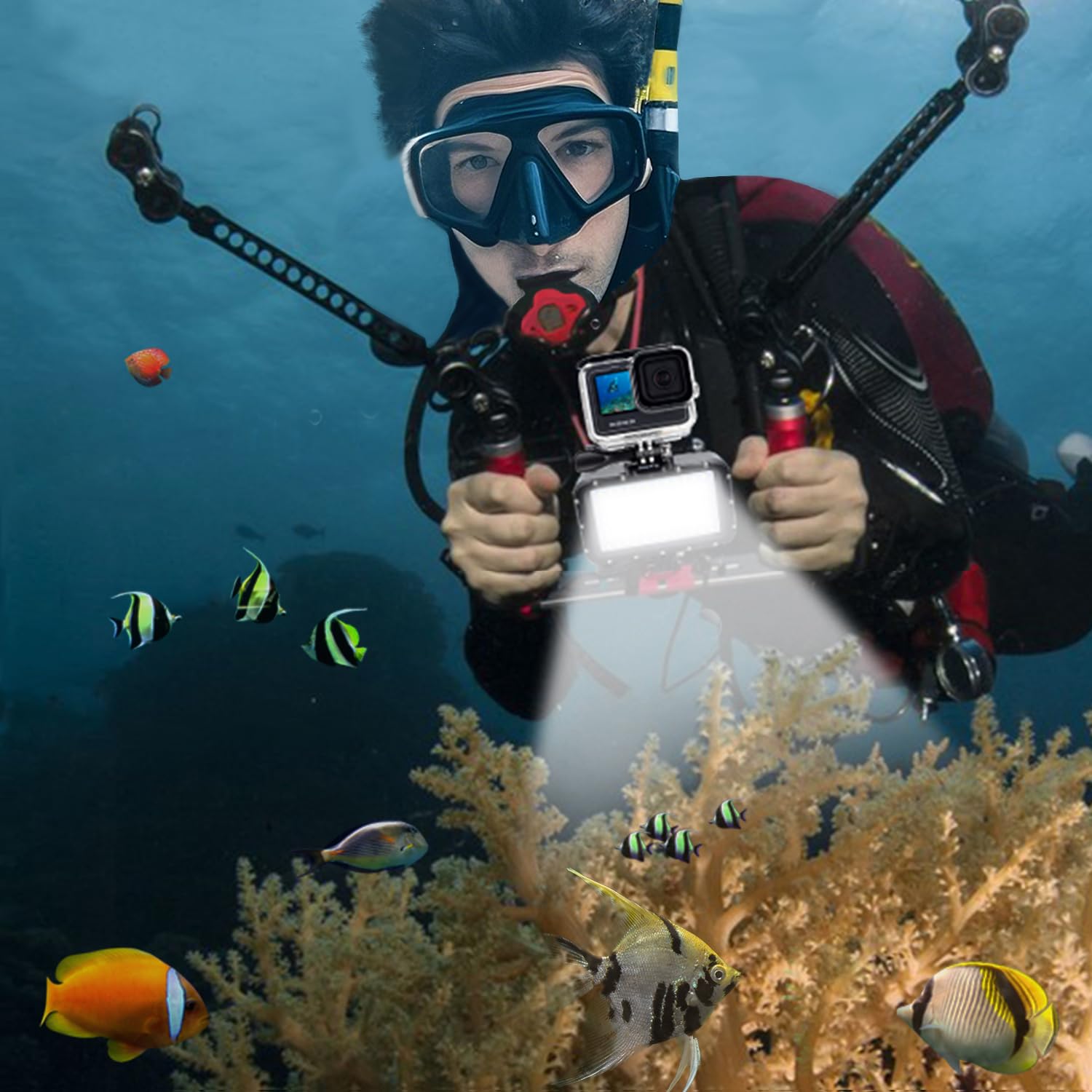 Suptig Underwater Dive Light 84 LED High Power Dimmable Waterproof 164ft for GoPro Canon Nikon Panasonic Sony SLR Cameras Black - View 8 of 9