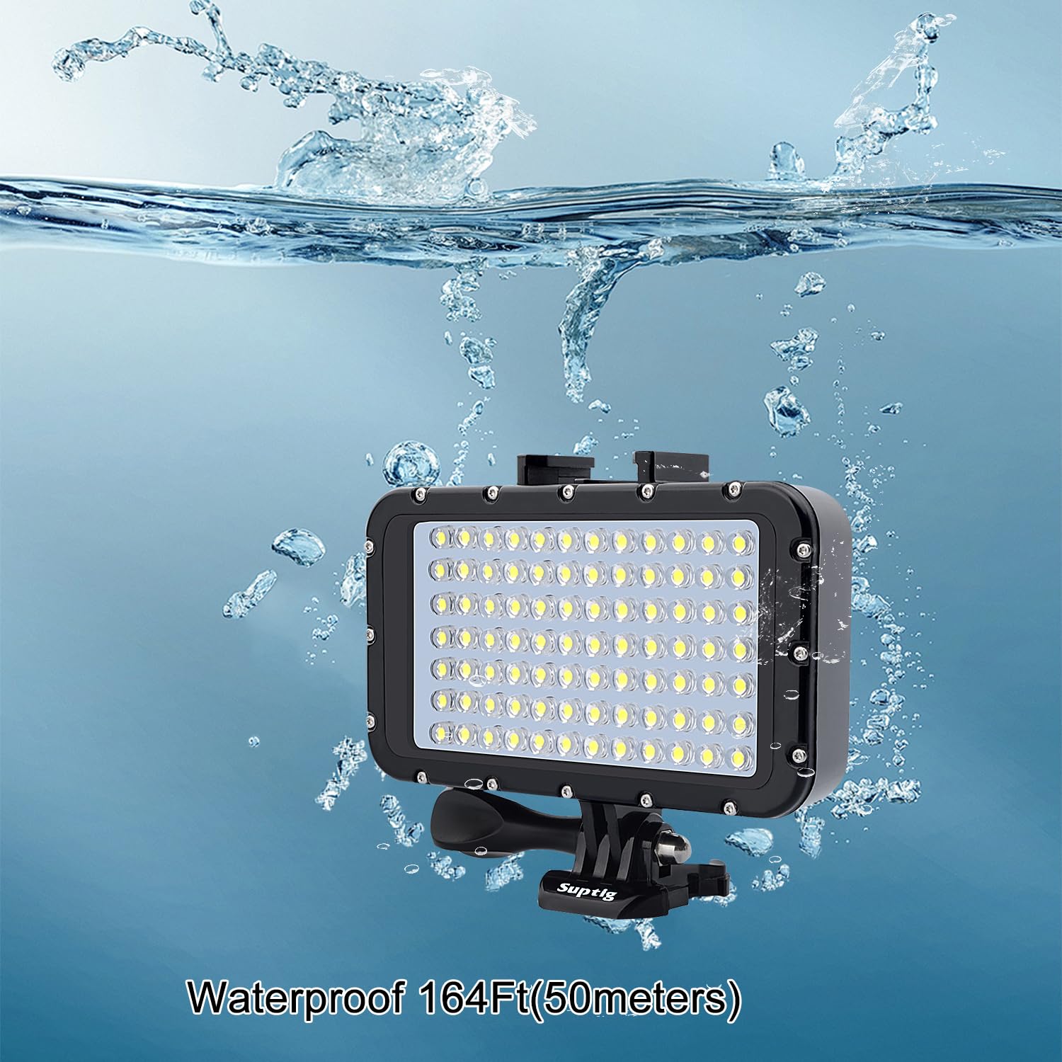 Suptig Underwater Dive Light 84 LED High Power Dimmable Waterproof 164ft for GoPro Canon Nikon Panasonic Sony SLR Cameras Black - View 9 of 9