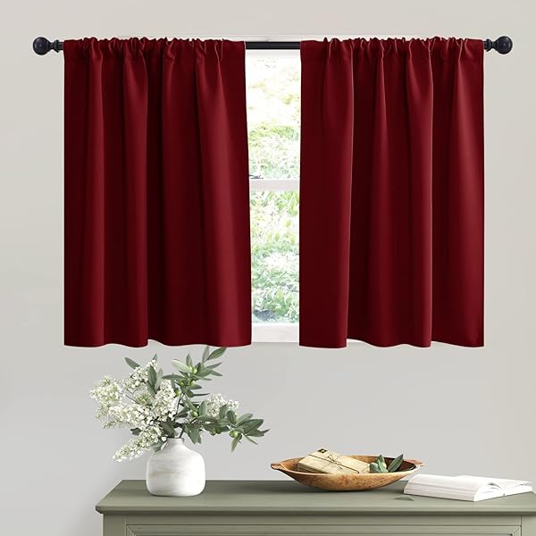 RYB HOME RYB HOME Burgundy Red Blackout Curtains for Half Window Kitchen Thermal Insulated 42 x 36 inches 2 Panels Ideal for Bedroom Living Room