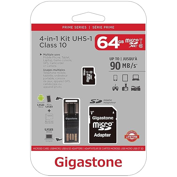 Gigastone Gigastone GS-4IN1600X64GB-R Prime Series 64GB microSD Card 4-in-1 Kit for Fast Performance and Versatile Storage - View 3 of 4