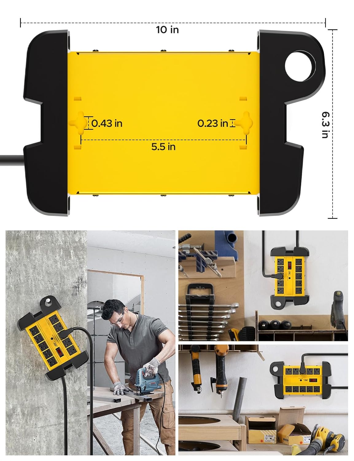CRST CRST 10 Outlets Heavy Duty Power Strip Metal Surge Protector 15 Amps 15 Foot Cord 2800 Joules for Garden Kitchen Office School ETL Listed - View 6 of 7