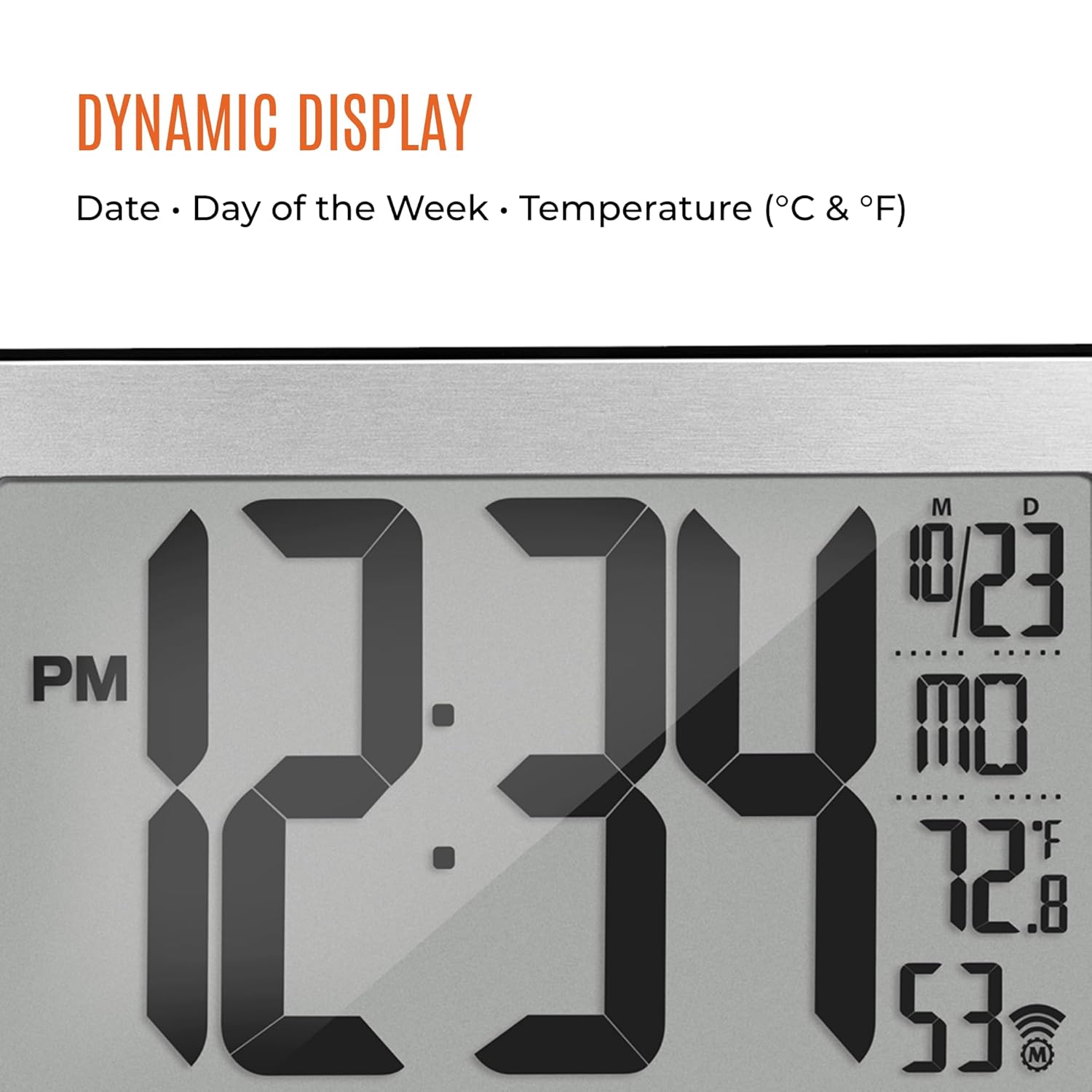 MARATHON MARATHON Atomic Wall Clock Large 9 Inch Display Black Frame Stainless Steel Finish AM PM 24 Hour Time Eight Time Zones Indoor Temperature - View 4 of 7