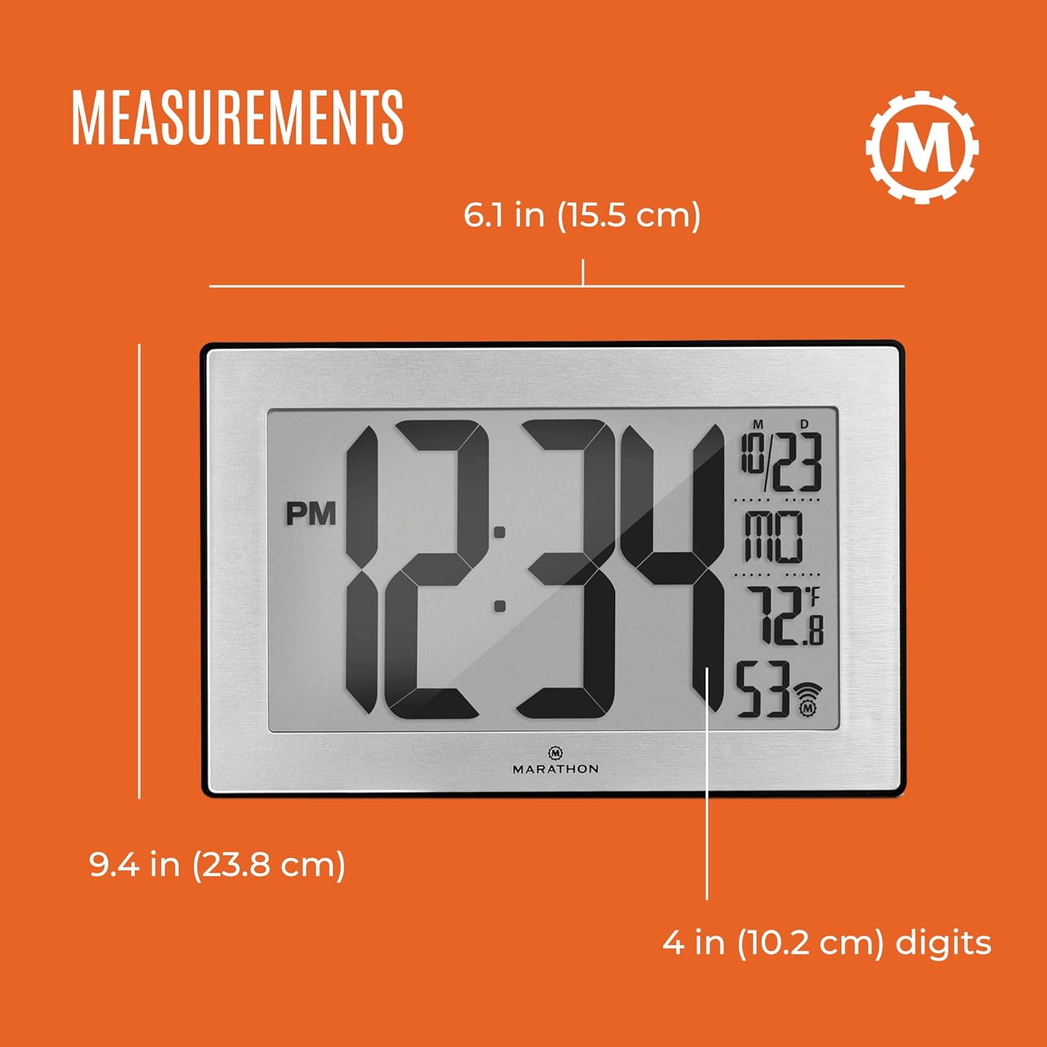 MARATHON MARATHON Atomic Wall Clock Large 9 Inch Display Black Frame Stainless Steel Finish AM PM 24 Hour Time Eight Time Zones Indoor Temperature - View 5 of 7