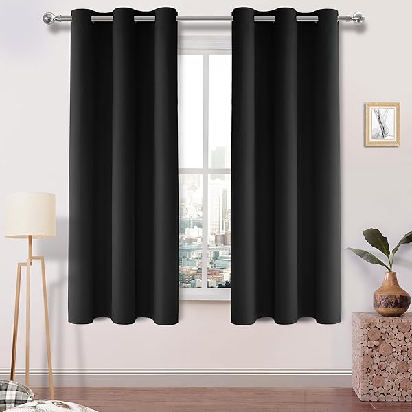 DWCN "DWCN Blackout Curtains 63" - Thermal Room Darkening Curtains for Bedroom & Living Room, W42 x L63 Inch, 1 Pair, Black"