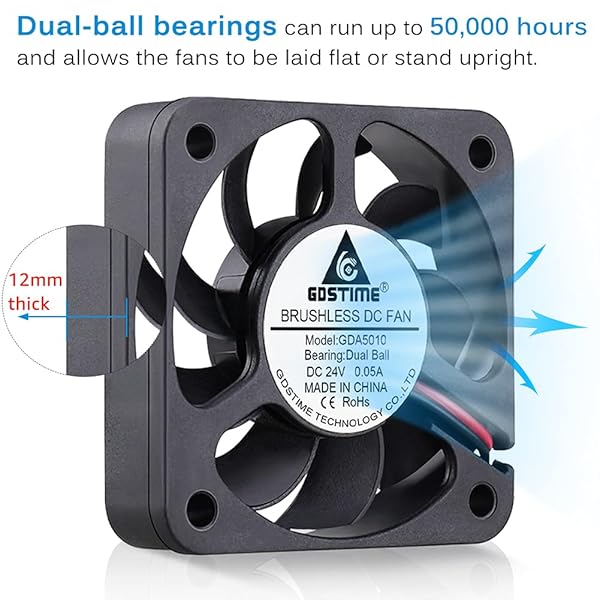 GDSTIME GDSTIME 50mm x 50mm x 12mm 24v Dual Ball Bearing Brushless Cooling Fan for Efficient Cooling Solutions - View 6 of 9