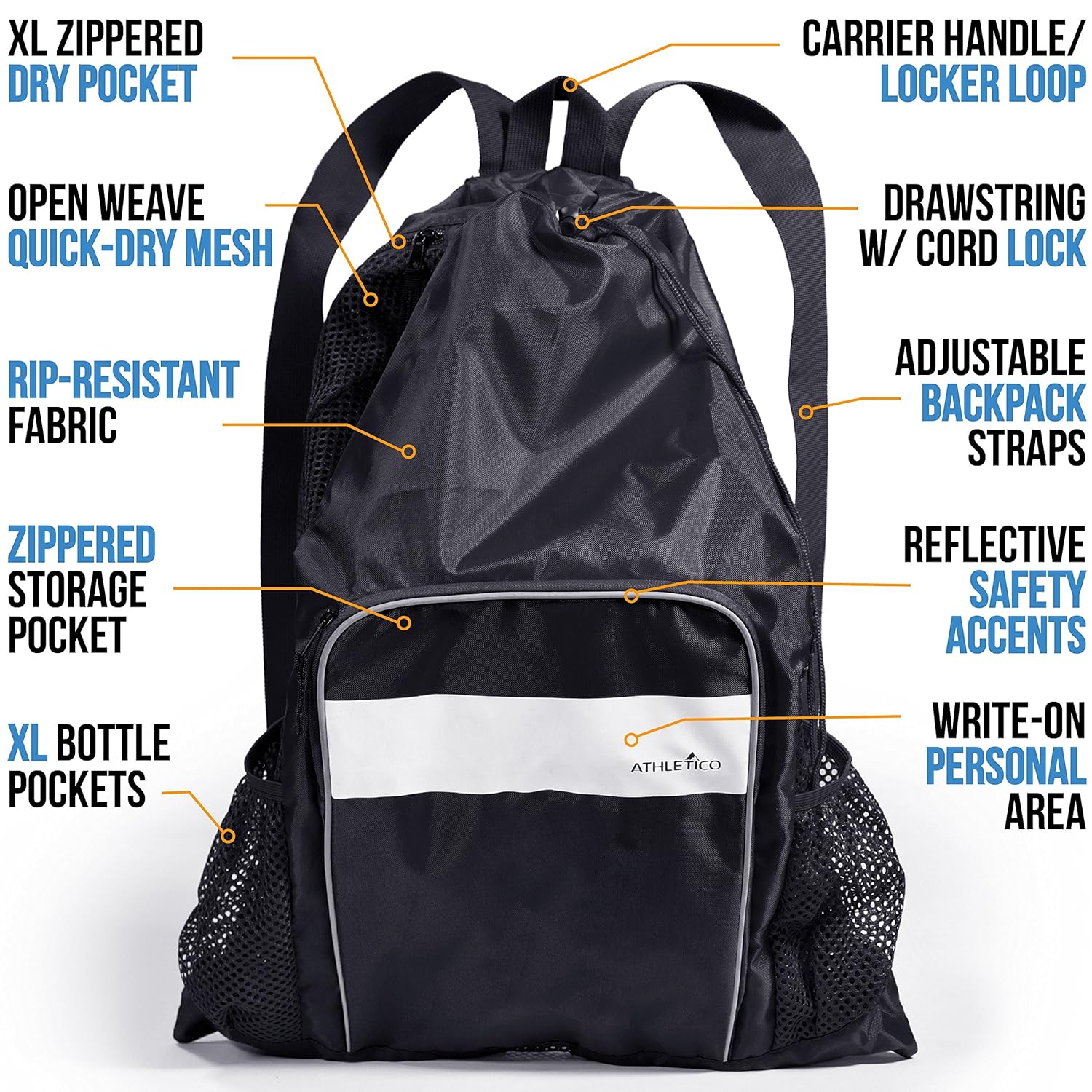 Athletico Athletico Mesh Swim Bag with Wet and Dry Compartments Ideal for Swimming Beach Camping and More Black - View 3 of 9