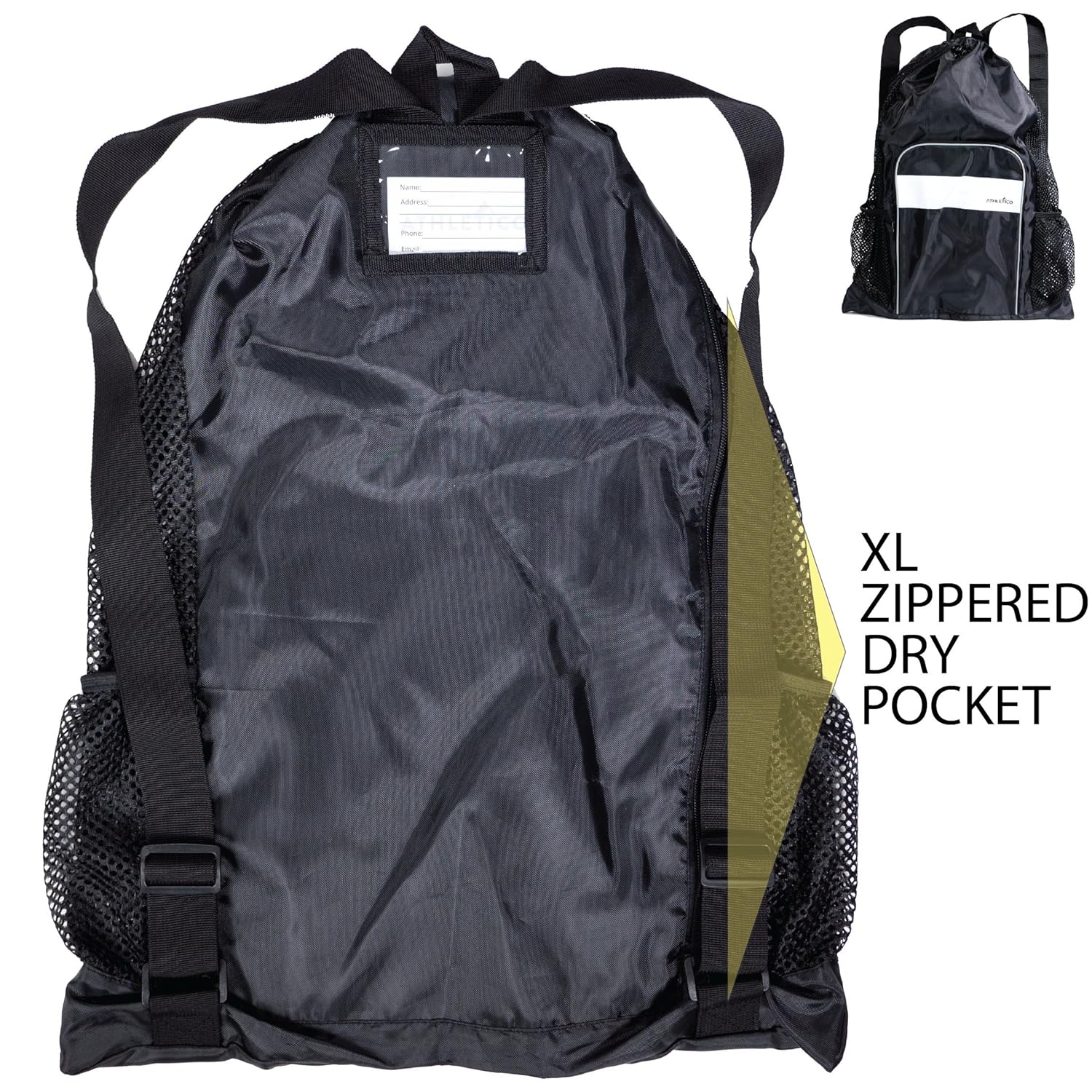 Athletico Athletico Mesh Swim Bag with Wet and Dry Compartments Ideal for Swimming Beach Camping and More Black - View 4 of 9