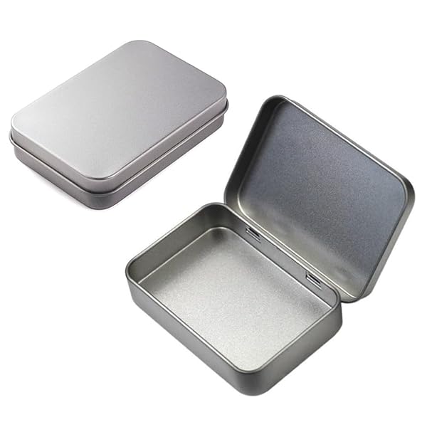 AKOAK AKOAK 2 Pack Rectangular Empty Hinged Tin Box Containers for Home and Outdoor Storage 4.5 x 3.3 x 0.86 Inch