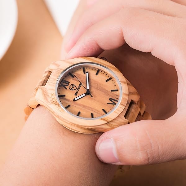 MUJUZE MUJUZE Men's Olive Wood Watch Handmade Lightweight Adjustable Band Luminous Pointer Perfect Gift for Men Adults Boys Son - View 3 of 8