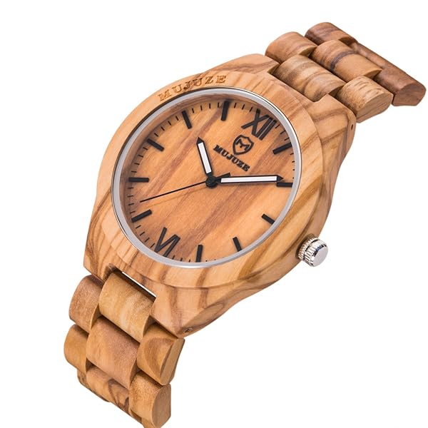 MUJUZE MUJUZE Men's Olive Wood Watch Handmade Lightweight Adjustable Band Luminous Pointer Perfect Gift for Men Adults Boys Son - View 5 of 8
