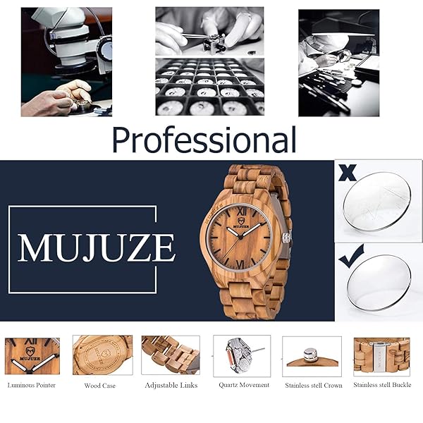 MUJUZE MUJUZE Men's Olive Wood Watch Handmade Lightweight Adjustable Band Luminous Pointer Perfect Gift for Men Adults Boys Son - View 6 of 8