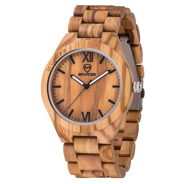 MUJUZE MUJUZE Men's Olive Wood Watch Handmade Lightweight Adjustable Band Luminous Pointer Perfect Gift for Men Adults Boys Son - View 2 of 8
