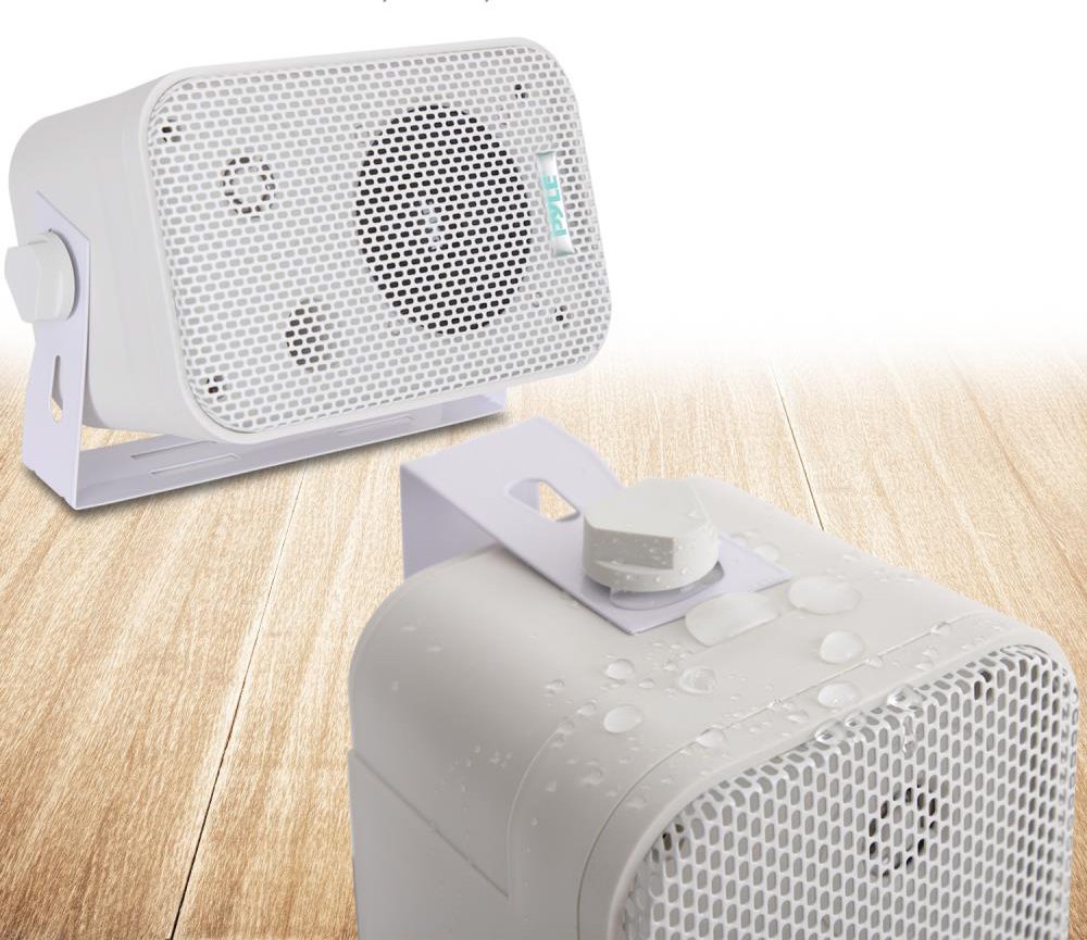 Pyle 2Pc Outdoor Weatherproof Speaker System 3.5 Inch Dual Waterproof Wall or Ceiling Mounted Speakers for Pool Patio Indoor Use White - View 2 of 5