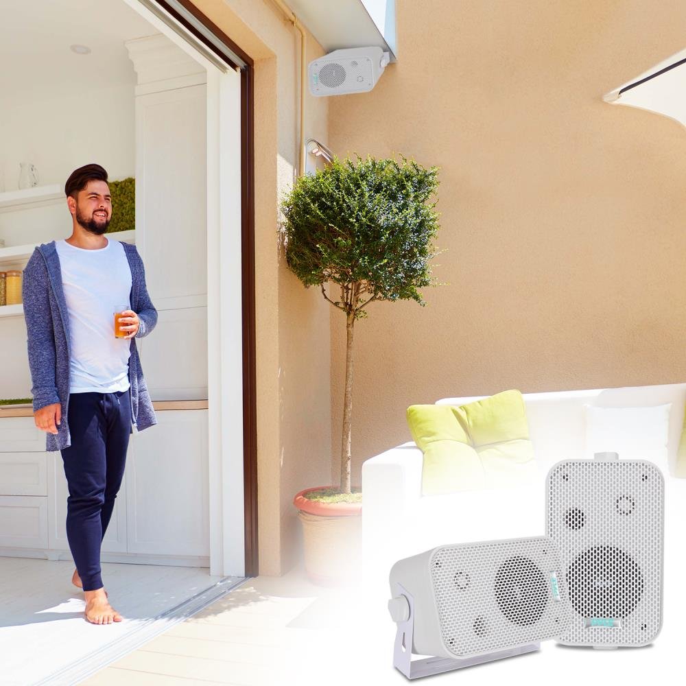 Pyle 2Pc Outdoor Weatherproof Speaker System 3.5 Inch Dual Waterproof Wall or Ceiling Mounted Speakers for Pool Patio Indoor Use White - View 4 of 5